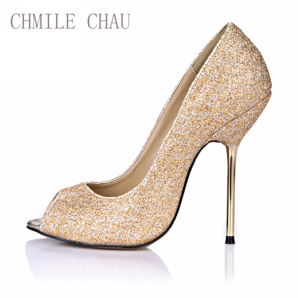 

CHMILE CHAU Glitter Bridal Wedding Shoes Women Peep Toe Stiletto High Heels Ladies Pumps Plus Sizes 9.5 Zapatos Mujer 3845-a11