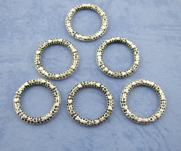DoreenBeads, закрытая пайка из цинкового металлического сплава, Круглые античные серебряные кольца с узором, 14,0 мм(4/") Диаметр, 20 шт., новинка