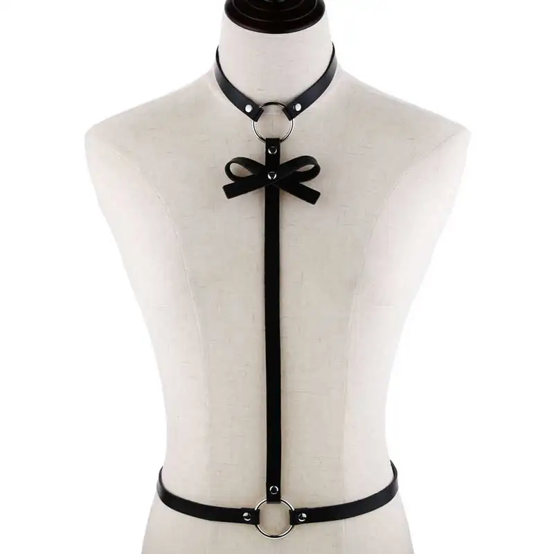 Punk Black Bowknot Body Chain Women Belt Harness Buckle Straps PU Leather jewelry fashion Jewelry | Украшения и аксессуары