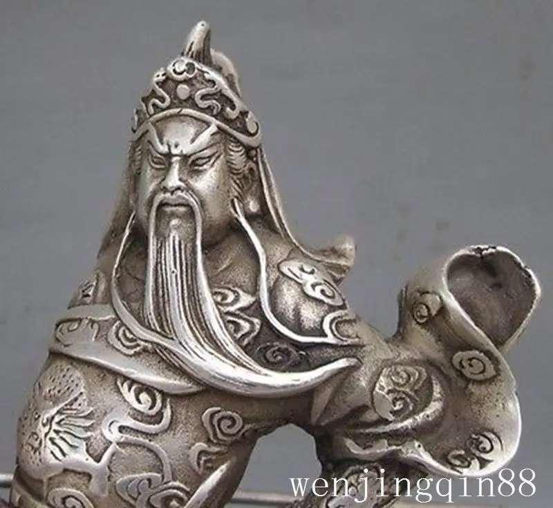 Китайский Фэншуй Серебряный куань Кунг Гуань Юй Воин Бог держать мачете ездить