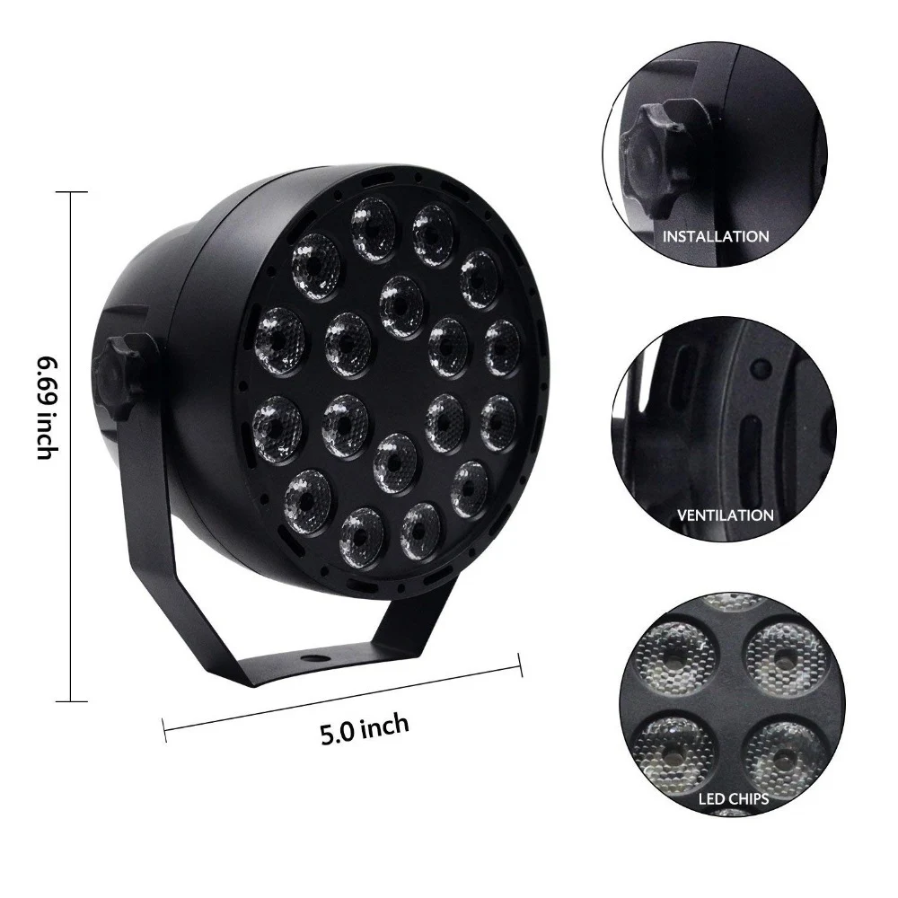 18 LED disco DJ Voice Activated Stage lamp effect Lighting auto Rotating RGB Light for wedding and birthday party | Лампы и освещение