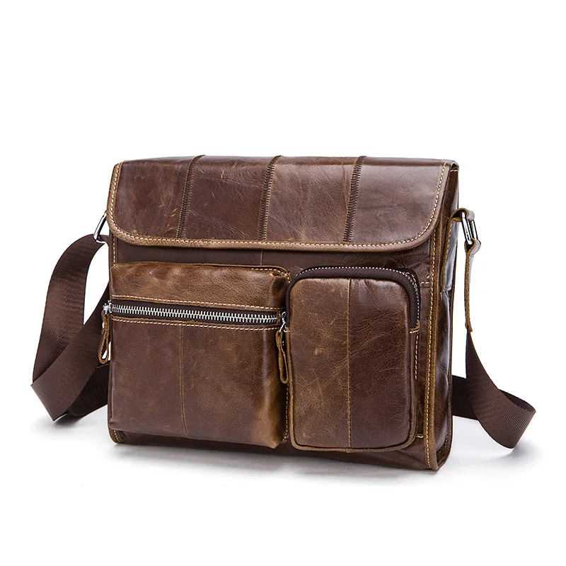 Кожаная мужская сумка в стиле ретро на одно плечо большая вместительность