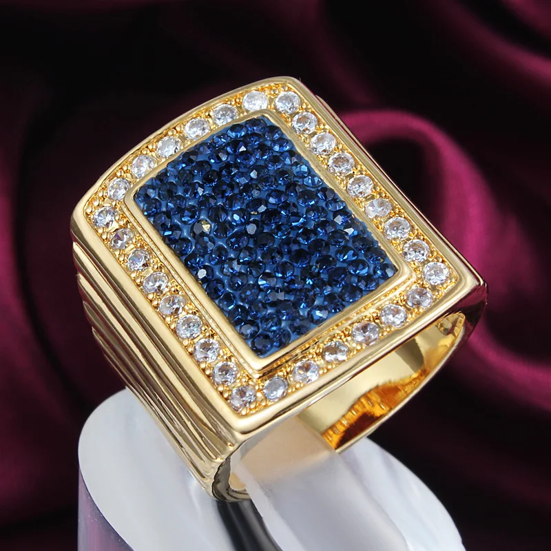 

Blue Rhinstone Square Gold Filled Punk Hyperbole Men's Ring Size 7 8 9