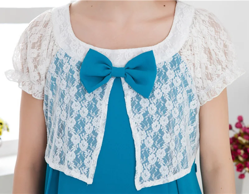 Maternity Dresses Lace Chiffon Knee Length Dress pregnancy Casual Clothes for pregnant women Summer Clothing Large size 2014 New|dress