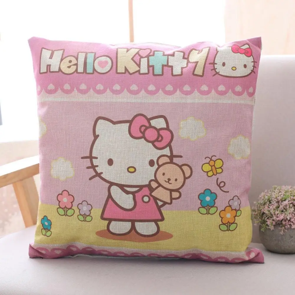 1 Kawaii HelloKitty Подушка, льняной чехол, мягкий плюшевый текстиль, квадратный рисунок, милый кот Санрио, подушка, подарки для девочек - Цвет: 1