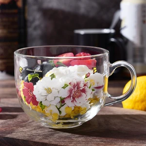 Cute Breakfast Mug Milk Oatmeal Bowl Creative Coffee Milk Tea Cup Household Glass Thick Heat-resistant With Lid Seal Drinkware