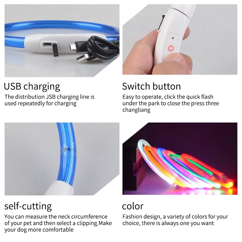 Регулируемый ошейник для питомцев USB Перезаряжаемый светодиодный ошейник для собак Ночная безопасность мигающий зоотовары аксессуары для собак ошейник для маленьких собак