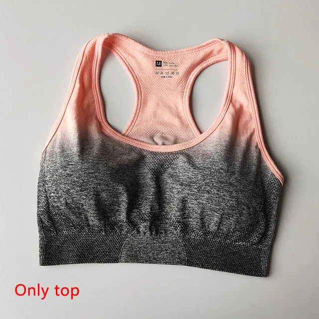 Peach pink Top 2 шт./компл. Йога Комплект спортивная одежда эффектом деграде(переход от темного к спортивный бюстгальтер Бесшовные Леггинсы спортивный костюм Для женщин Фитнес набор для ношения при активном образе жизни - Цвет: Peach pink Top