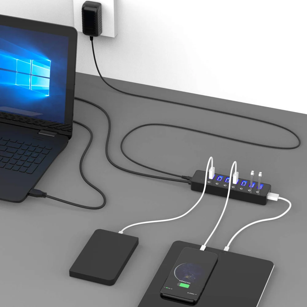 USB 3 0 разветвитель с 7 портами и портом|7 ports|usb splitterhub 3.0 |