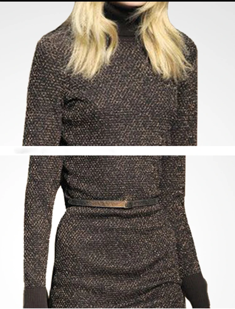 Офисное трикотажное платье для леди повседневное осенне-зимнее модное с высоким