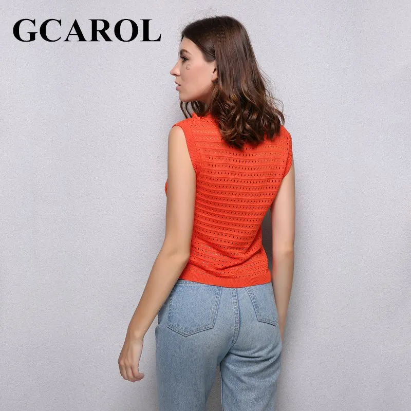 Gcarol Новое поступление трикотажные crtops выдалбливают свитер без рукавов оранжевый
