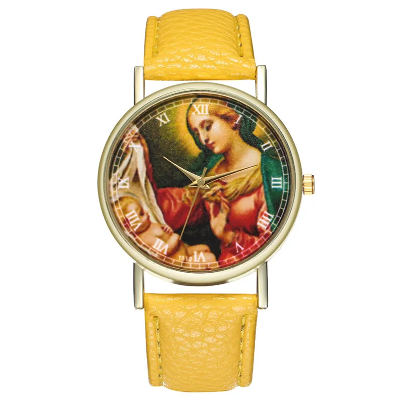 FUNIQUE Madonna кожаные Наручные часы женские Брендовые повседневные наручные часы Аналоговый роскошный набор часов для супружеской пары Женские часы дропшиппинг - Цвет: yellow