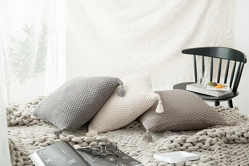 Вязаные чехлы для подушек домашний декор синий, серый Decorativve подушки Чехол вязаный Чехол на подушку Винтаж диванные подушки для дивана размером 45*45 см