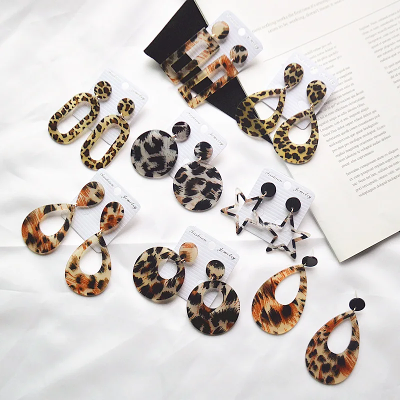

2018 New Fashion Acrylic Leopard earrings Personality Atmosphere Exaggerated Edition Geometric Round Brown Drop Earrings Jewelry