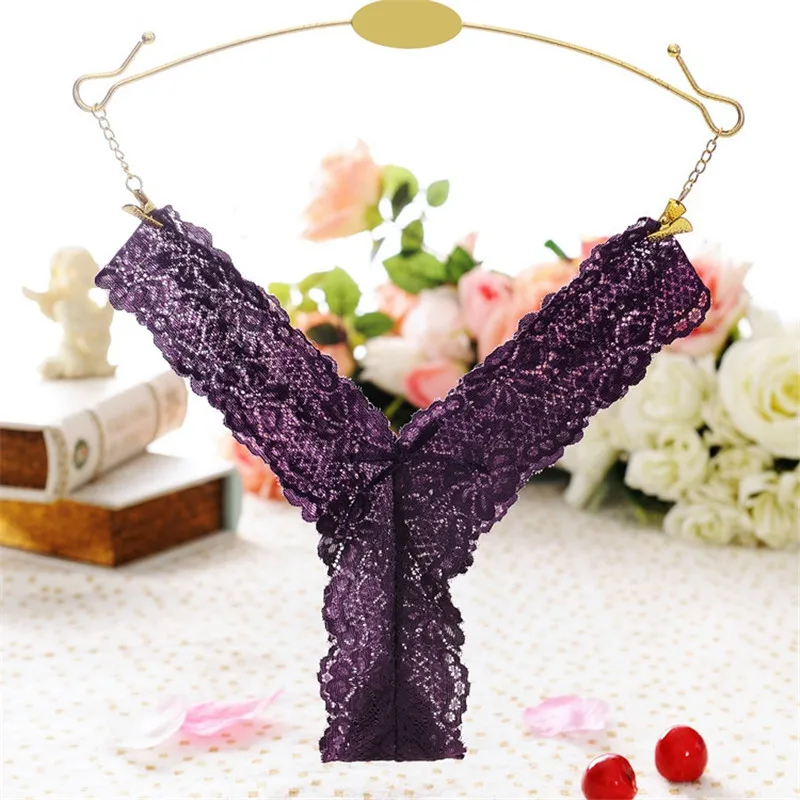 purple Новейшая модель, женские стринги, сексуальное нижнее белье с низкой талией, модные милые кружевные трусы, прозрачные супер тонкие полые стринги размера плюс - Цвет: purple