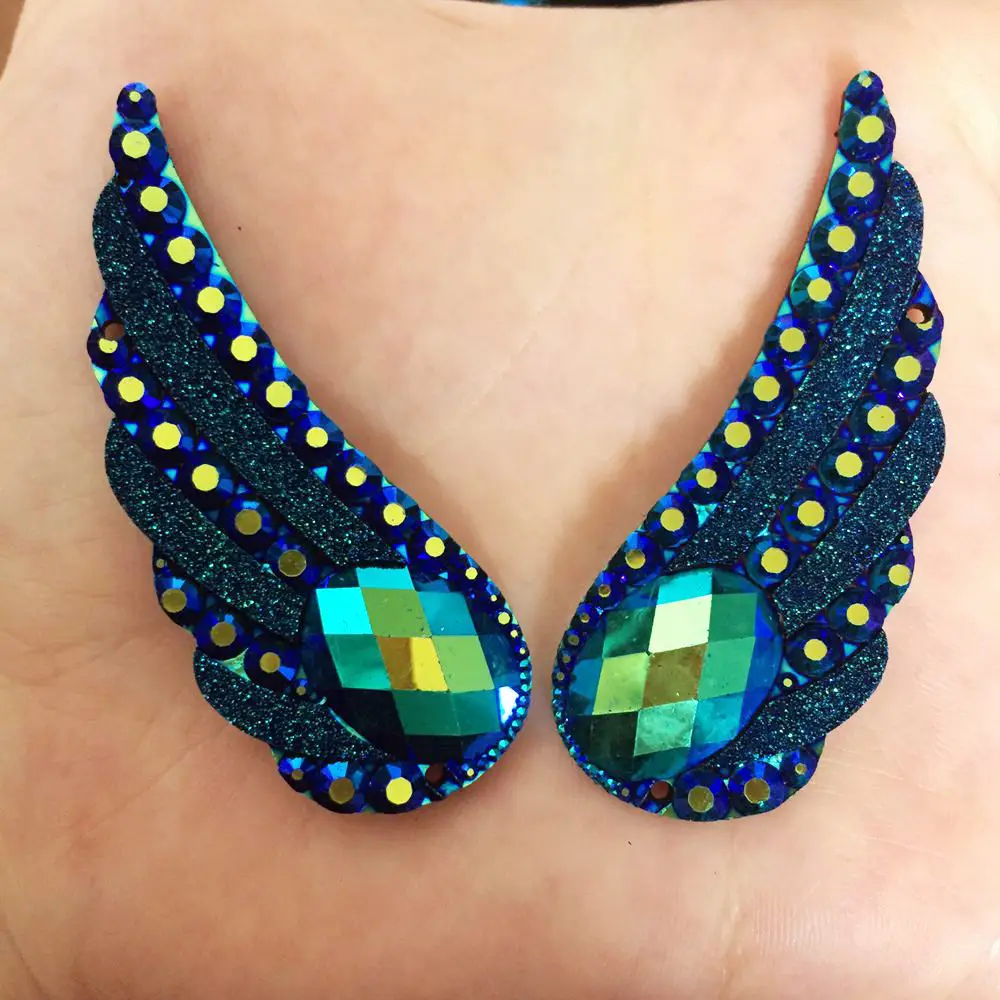 3 пары блестящих стразы из смолы AB в виде Ангельского крыла с плоской задней