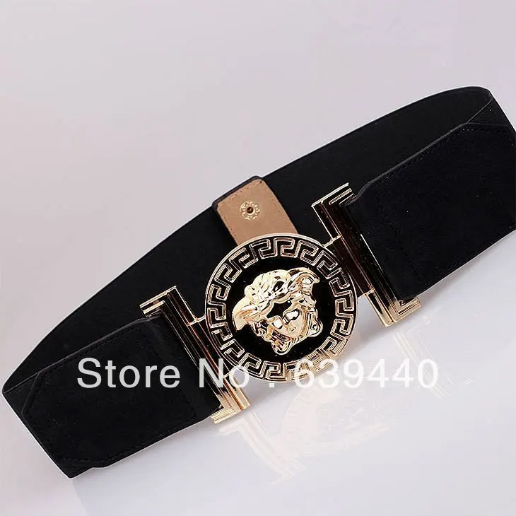 Korean New exaggerated black woman head decorative metallic gold elastic wide belt wide-girdle crony | Аксессуары для одежды