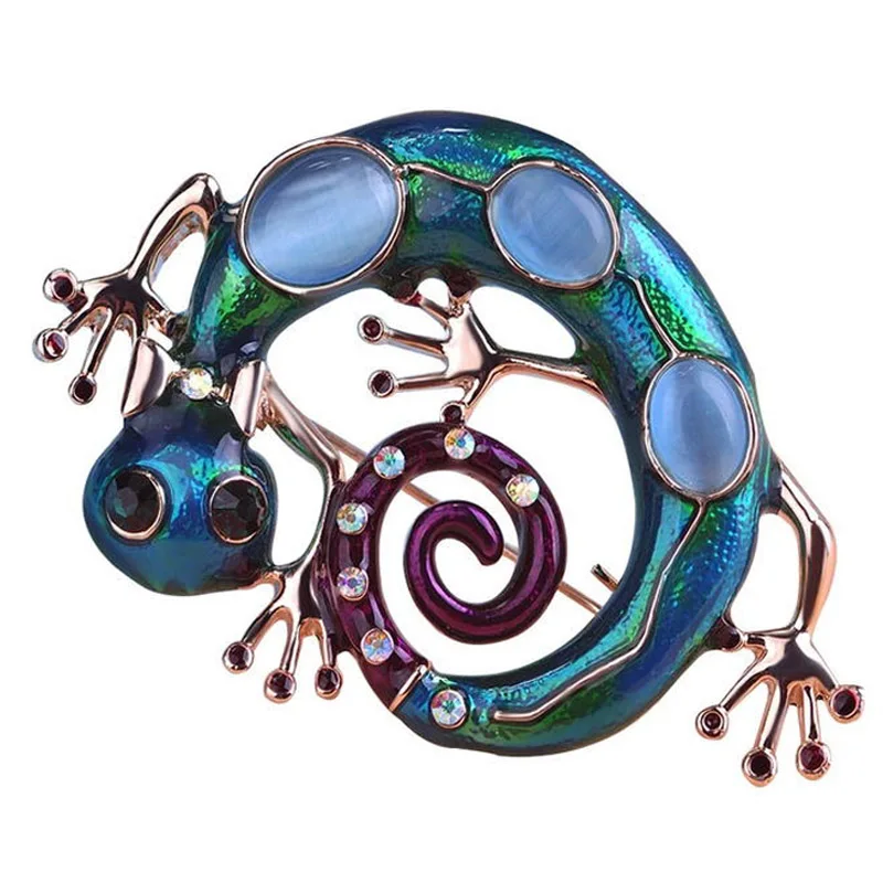 Большие синие эмалевые Ящерица Геккон Броши для женщин девочек корсажи зеленая
