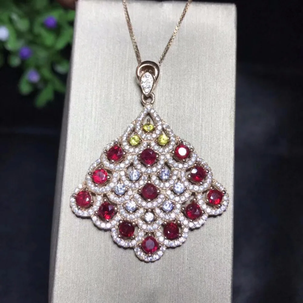 

Uloveido Natural Ruby Wedding Pendant Women 925 Sterling Silver Red Gemstone Anniversary Necklace Pendant for Women FN278