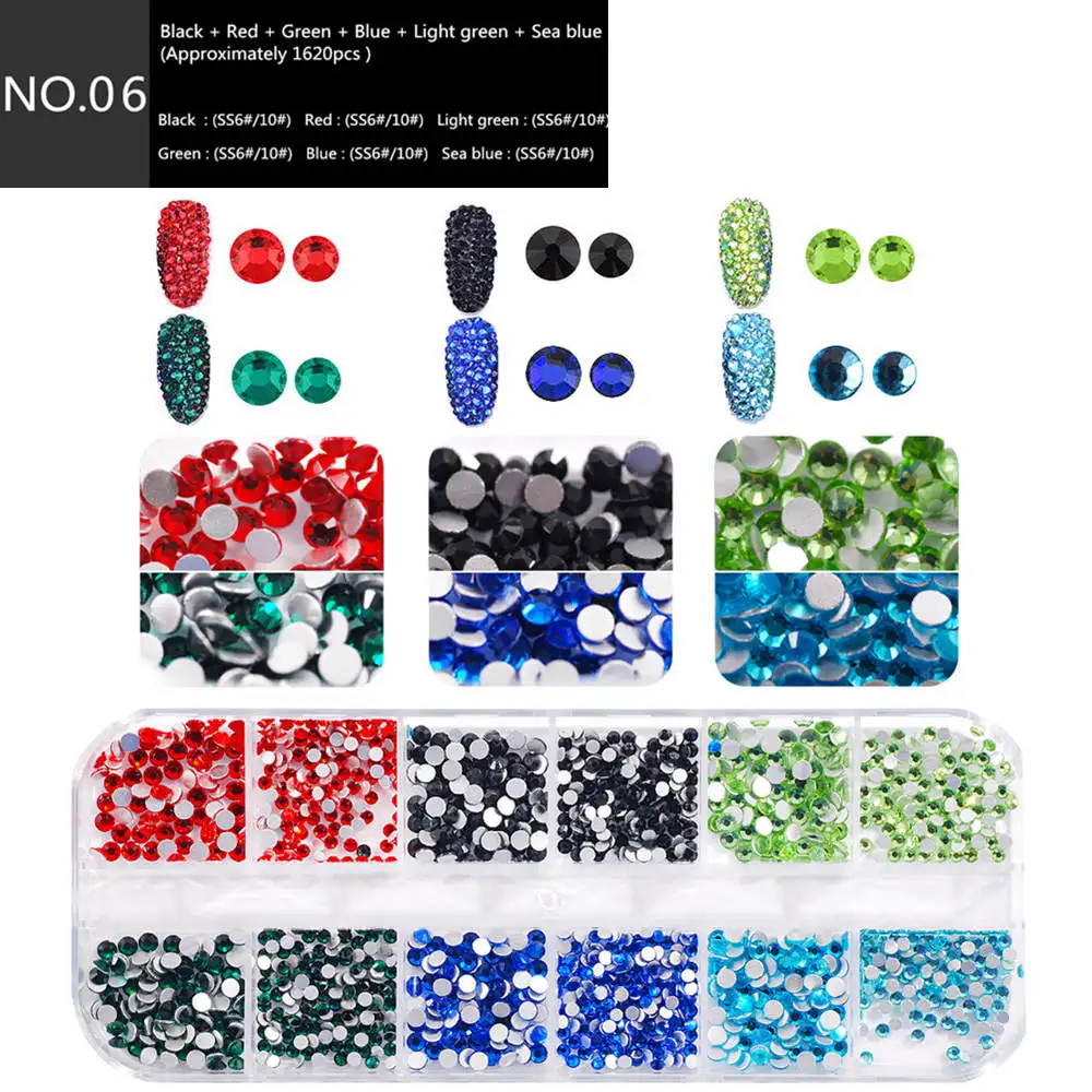 1 коробка Flatback Стеклянные стразы для ногтей смешанные размеры AB Хрустальные