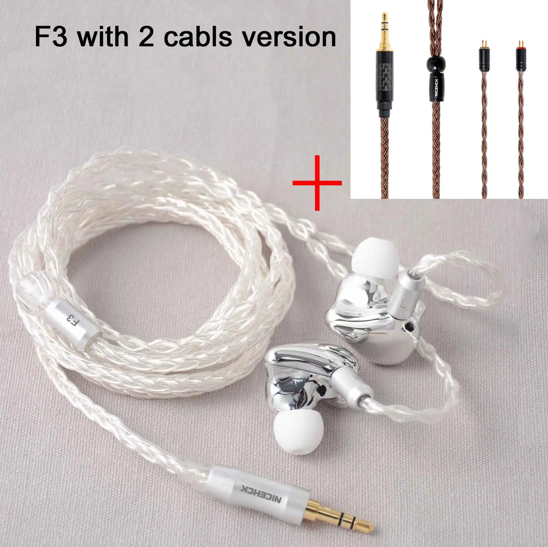 With 2 cables NICEHCK F3 Pro флагманский плоскостной транзистор привод+ 1BA+ 1DD Hybrid 3 привод в ухо наушники съемный, Hi-Fi, металлическая гарнитура 5 осей CNC процессу - Цвет: With 2 cables