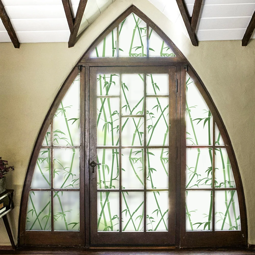 200 см Зеленые Бамбуковые оконные декоративные пленки без клея матовые