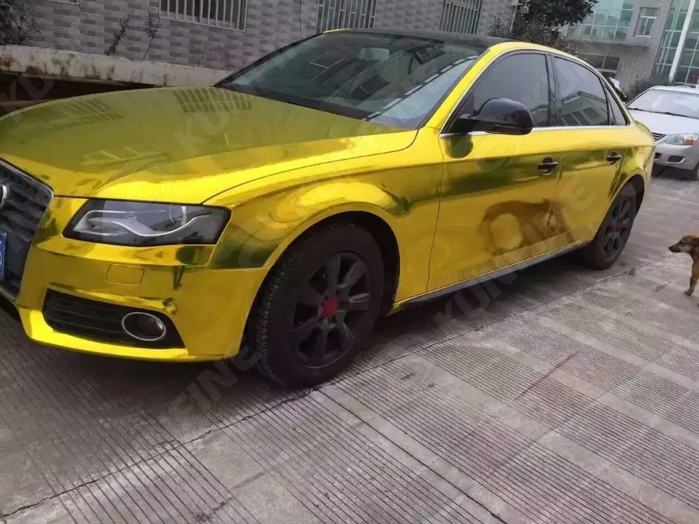 

Стайлинг автомобиля, оболочка, хромированная Золотая Автомобильная виниловая пленка, наклейка на корпус автомобиля, оболочка для Vehiche 1,52*18 ...