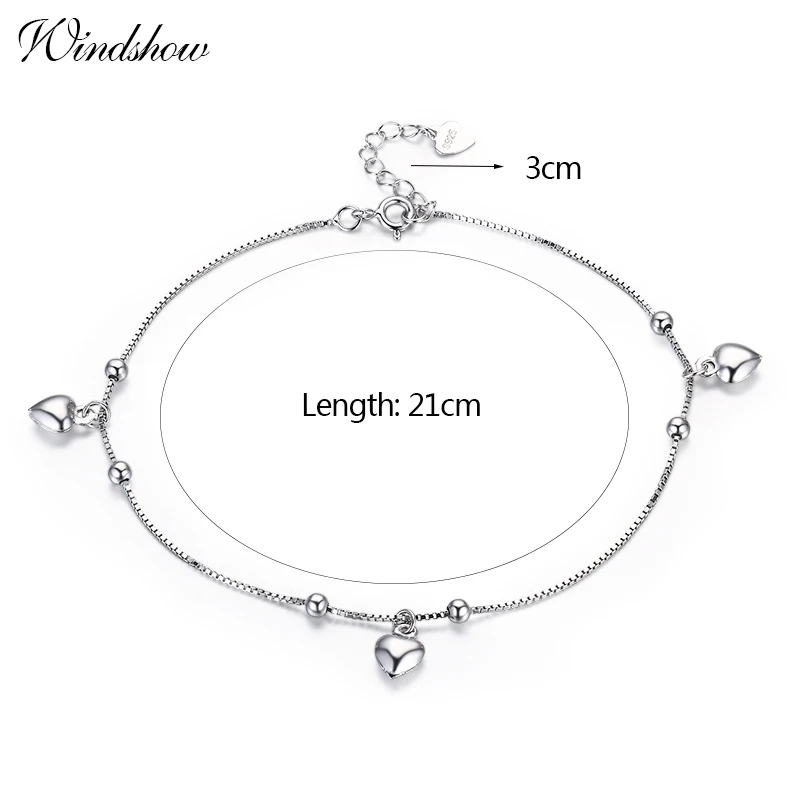 Женский браслет на ногу из стерлингового серебра 925 пробы с персиковым сердечком