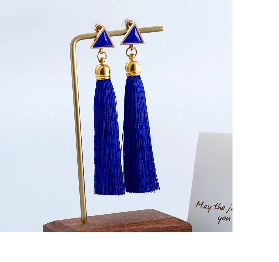 BFH Bohemian Long Tassel Drop Earrings for Women Fashion Vintage Ethnic Fringe Handmade Triangle Dangle Earring Jewelry