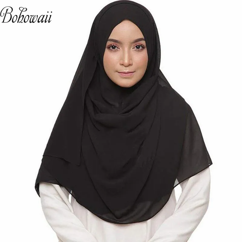 Однотонный шифоновый хиджаб BOHOWAII женский шарф мусульманский тюрбан длинные