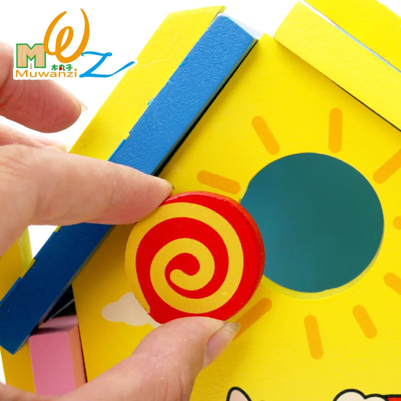 

MWZ Colorful Wooden wisdom House Toy Digital Number Shape Cognition Match Game Toys for Kids Children