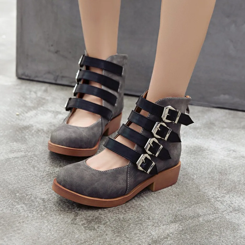 Spring Summer New Women's Summer Retro Ankle Buckle Back Zipper Square Heel Shoes Fashion Sandals for Women Streetwear