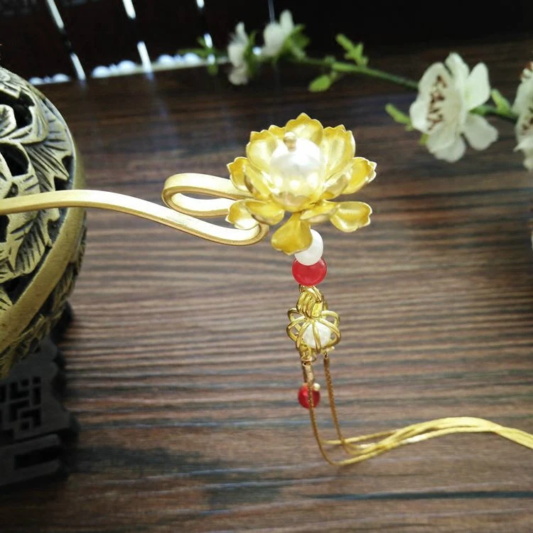 

han fu chinese historical clothing accessories tassels hairpin princess head flower pearl hair pin vintage hair flower