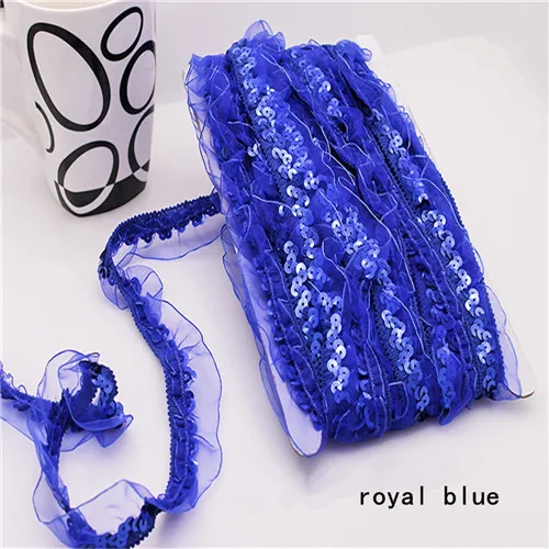 royal blue SASKIA, 12 ярдов, вышивка пайетками, эластичная африканская кружевная лента, отделка, ткань для шитья, платья, одежда, аксессуары для штор, ширина 2,7 см, золото - Цвет: royal blue