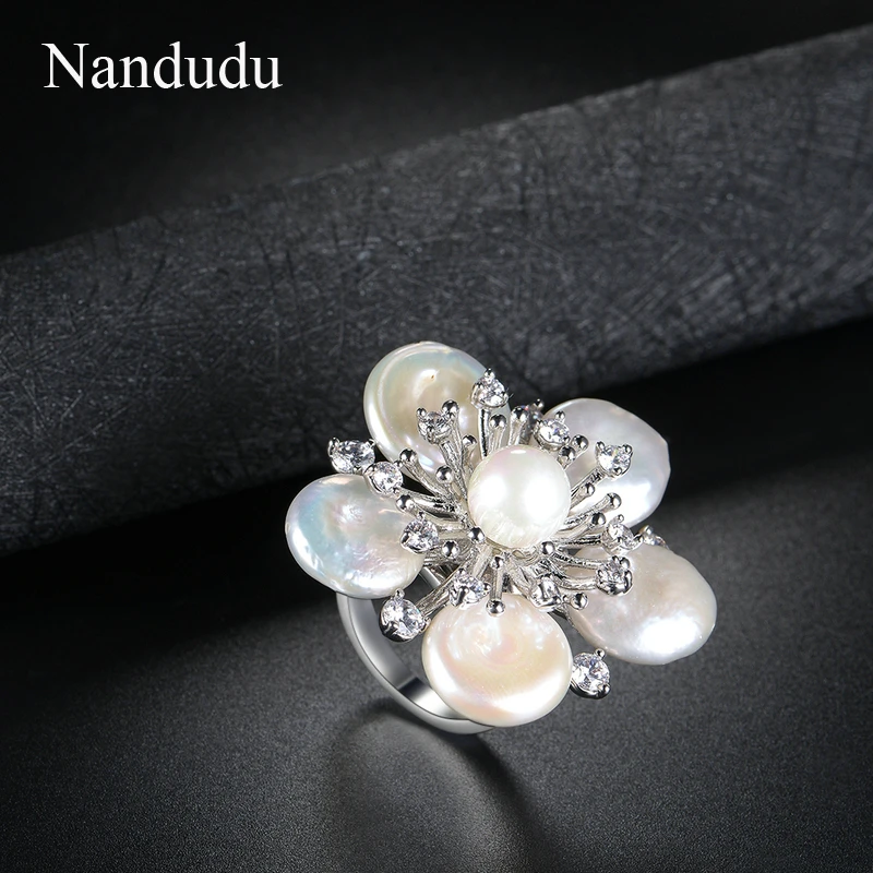 Nandudu настоящая природа Пресноводный Жемчуг цветок кольцо для женщин Ювелирная