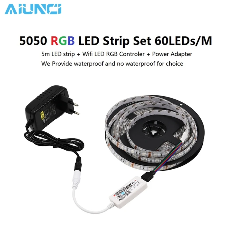 WiFi контроллер RGB Светодиодная лента 5050 набор 5 м светодиодные светодиоды + мини DC