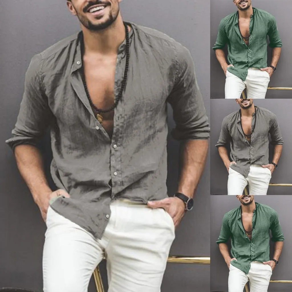 Новинка 2019 мужская стильная модная рубашка из чистого хлопка и льна Модный Топ с