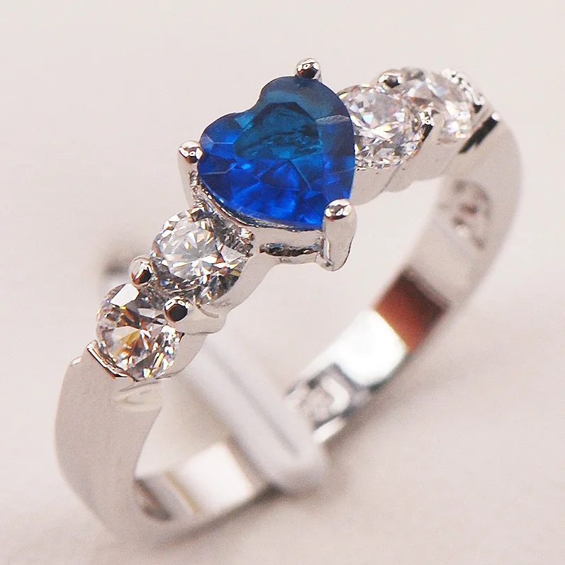 Blue Crystal Zircon White Zircon925 Sterling Silver Ring Size 5 6 7 8 9 F665 Fashion | Украшения и аксессуары