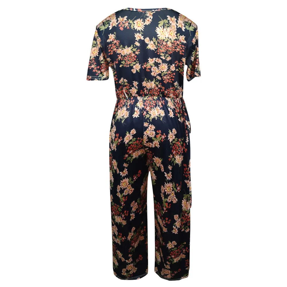 Женский свободный комбинезон с цветочным принтом повседневный богемный V