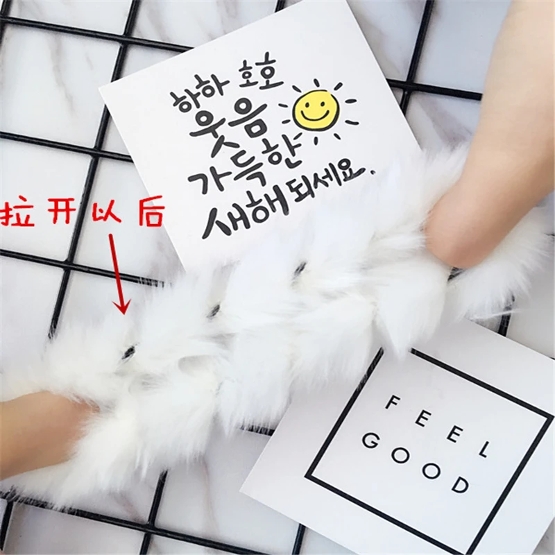 New Fashion Children Kids Pom Faux Fur Winter Elastic Hair Bands Bunny Babygirl Headwear Head Wear White Pink Gray Red 1 PC | Детская