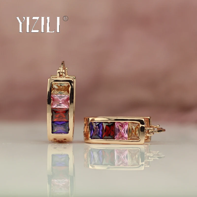 Серьги YIZILI из розового золота 585 пробы с инкрустацией микровоска для женщин