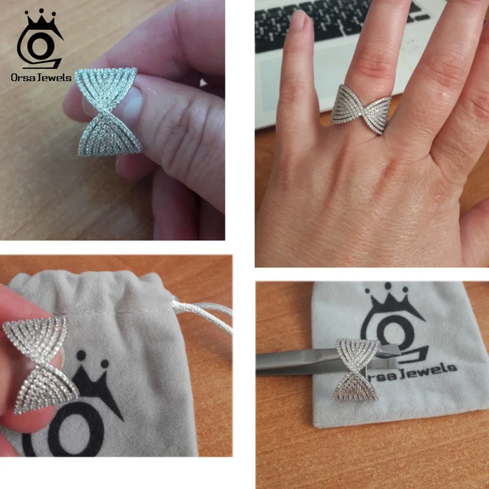 ORSA JEWELS, дизайн с бантом, блестящие Австрийские фианиты AAA, серебряные кольца для женщин, обручальное кольцо без содержания свинца и никеля OR90