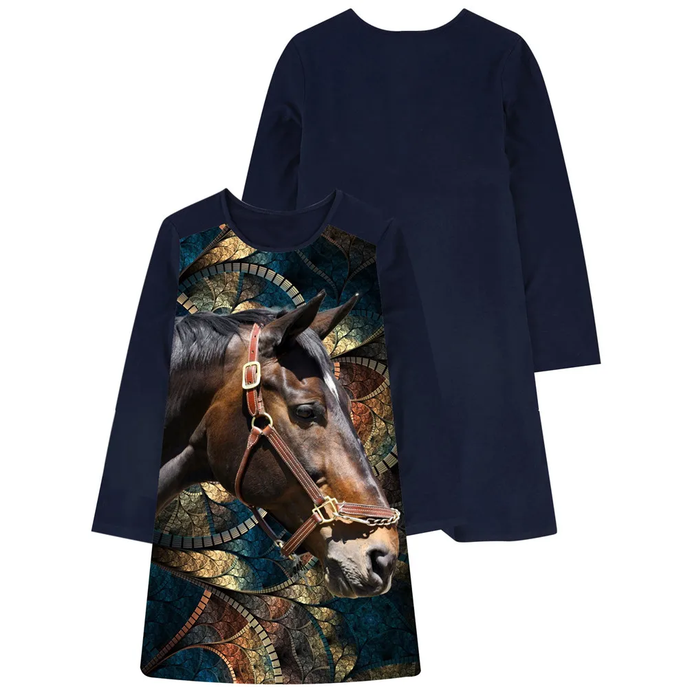 Girls Dress fashion Summer Brown horses Print Dresses for Party Kids 2-10Y dress kids | Детская одежда и обувь