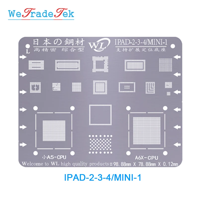 Черный WL BGA набор трафаретов 0,12 мм толщина оловянной сетки припой шаблон для iPad 2/3/4 5 6 Air 1 2 Mini 1 2 3 4 Pro - Цвет: Черный