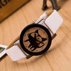 Женские наручные часы с кристаллами, часы для девушек, часы с милым котом и кожаным ремешком, аналоговые кварцевые наручные часы из сплава, часы # D