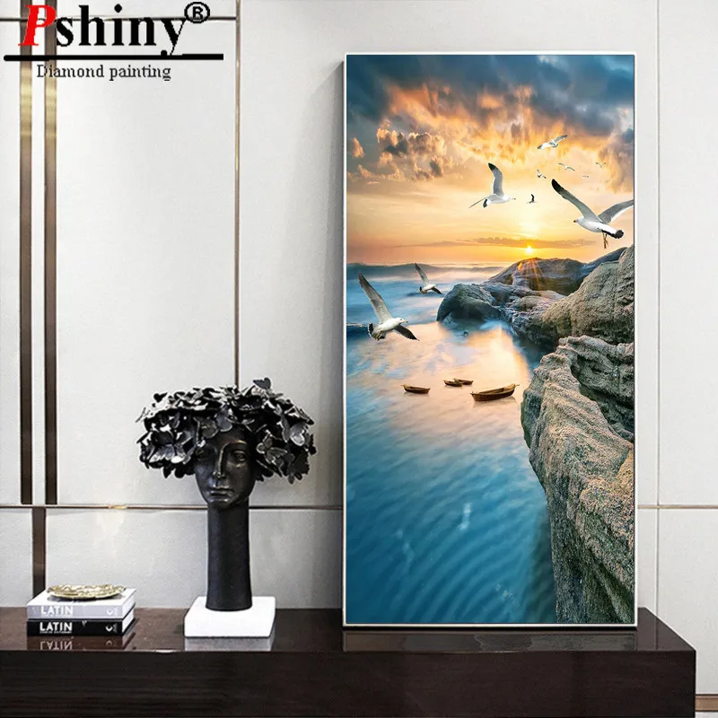 PSHINY DIY 5D алмазная вышивка продажа побережий пейзаж картины из кристаллов полная