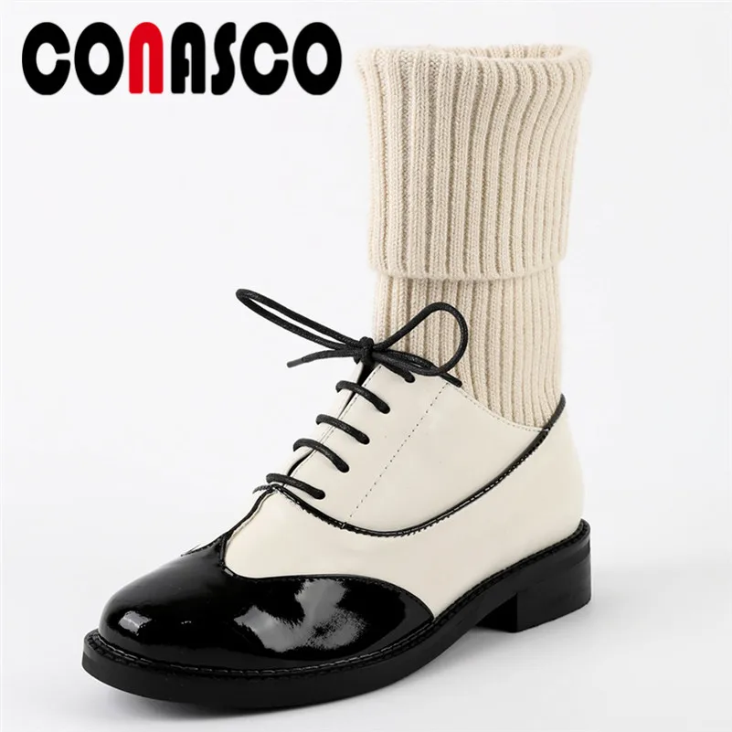 CONASCO/брендовые сапоги до середины икры женские пикантные теплые осенне зимние на