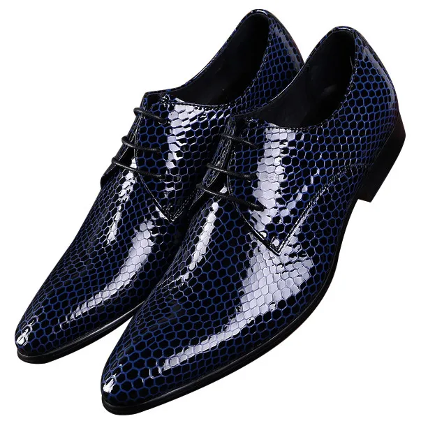 

2020 черные/синие змеиные туфли с острым носком для выпускного вечера мужская деловая Классическая обувь лакированная кожа обувь для жениха ...