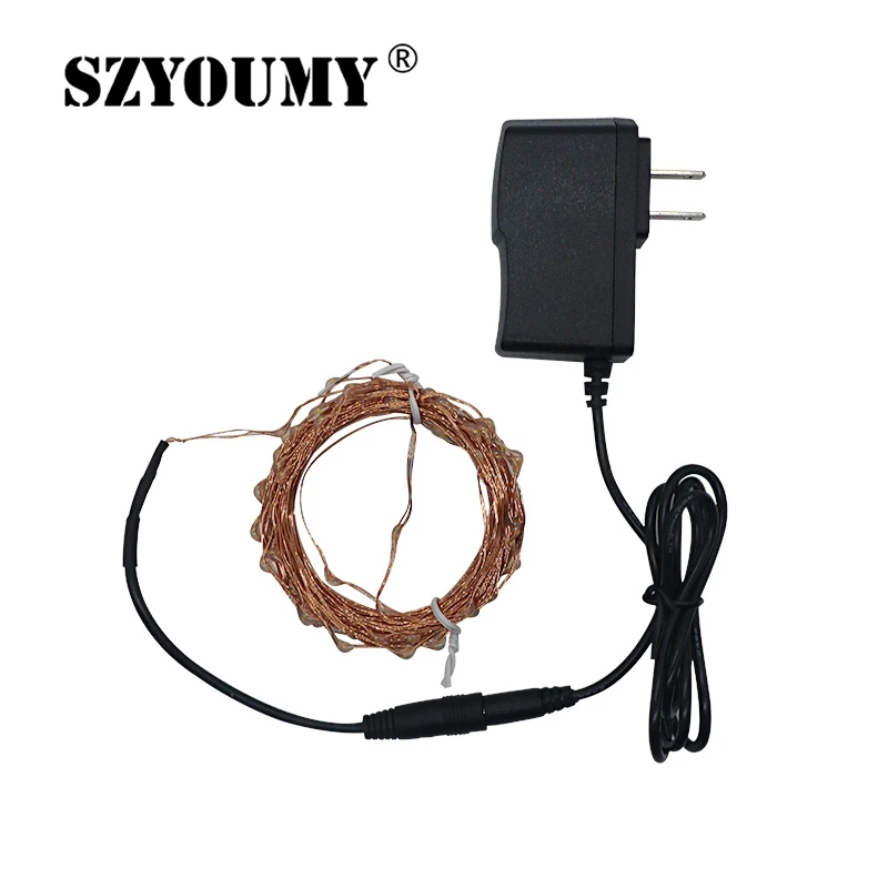 

SZYOUMY 12V 10M 5M Holiday LED String Light Copper Wire Starry Rope Waterproof Flexible Fairy Lights Party Garde+Power Adapter