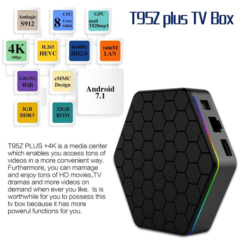 Android 7 1 Smart 4 К ТВ Box Amlogic S912 Восьмиядерный 3g/32 г x 2 + 5 двухдиапазонный Wi Fi Декодер